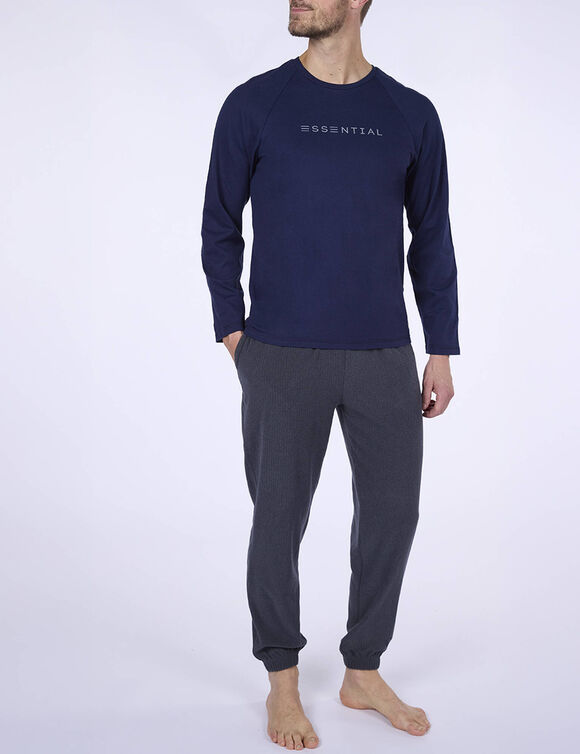 Pyjama ultra doux jersey et maille polaire (bleu / gris)