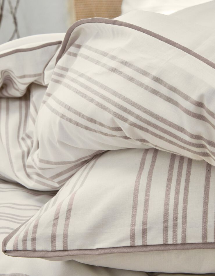 Bedlinnen Eugénie met ingeweven strepen - gewassen katoen (taupe)