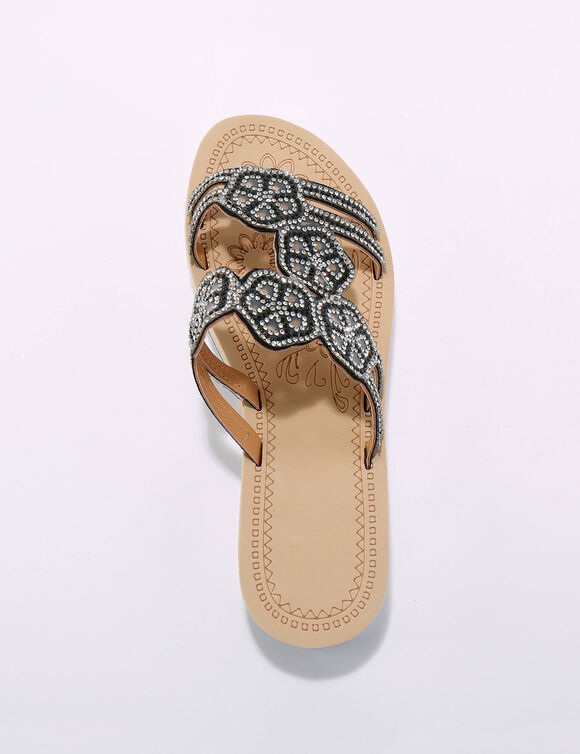 Mules bijoux compens&eacute;es, empi&egrave;cements strass&eacute;s et perl&eacute;s (noir)