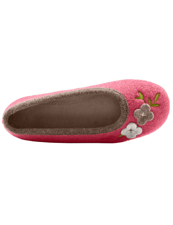 Chaussons ballerines feutrine avec fleur appliquée (framboise)