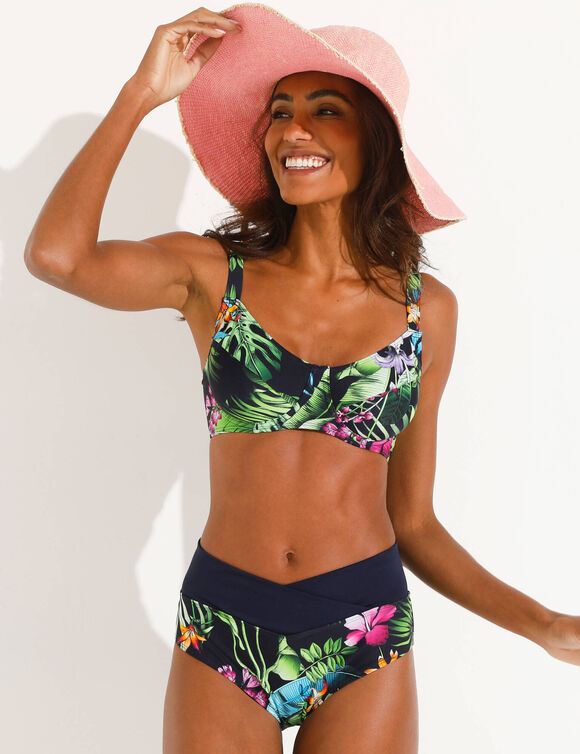 Haut de maillot de bain imprimé Banna avec armatures flexibles  - forme minimiseur (marine / multicolore)