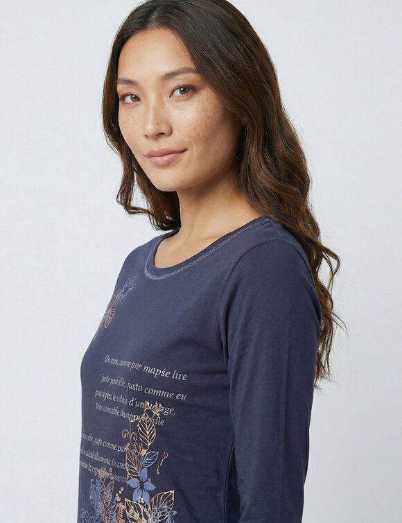 T shirt manches longues imprim&eacute; fleuri (marine)