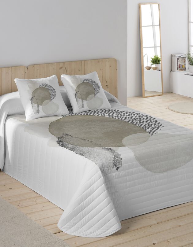 Couvre-lit matelassé imprimé galet (blanc / beige)