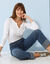 T-shirt met Tunesische hals en lange mouwen, effen (wit)