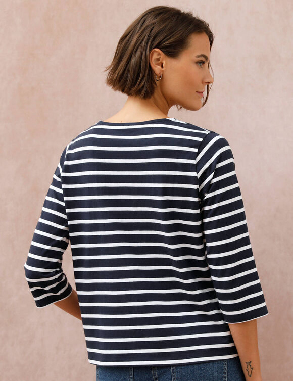 Marine-T-shirt met goudkleurig hartborduursel (marine / wit)