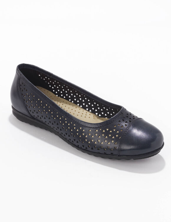Leren ballerina's met ajour (marine)
