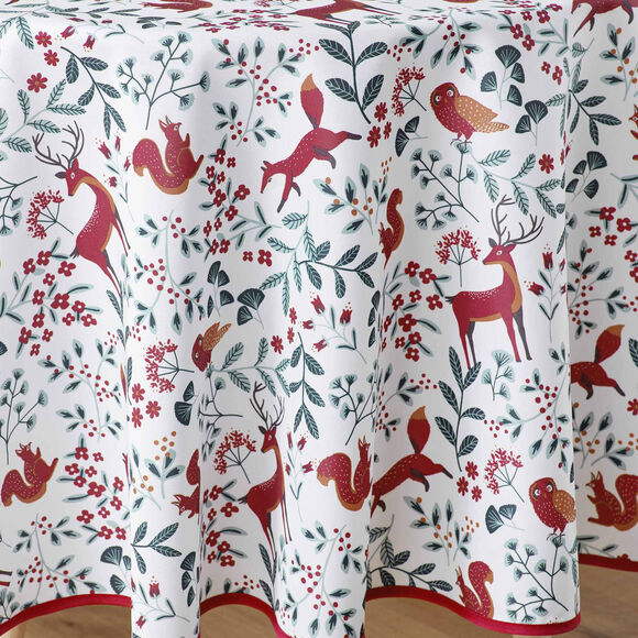 Nappe anti-taches motif forêt (blanc / rouge)