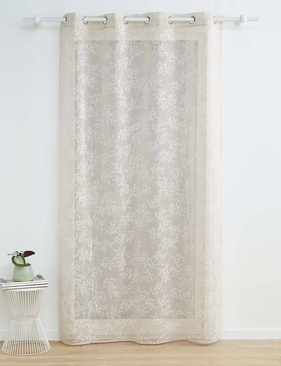 Voilage imprim&eacute; fleurs de cerisier - finition oeillets (naturel)