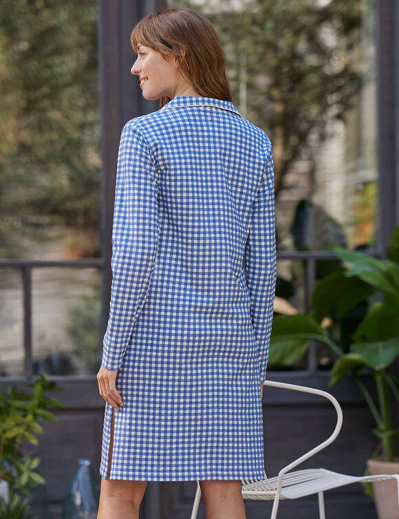 Chemise de nuit boutonnée imprimé petits carreaux (bleu)