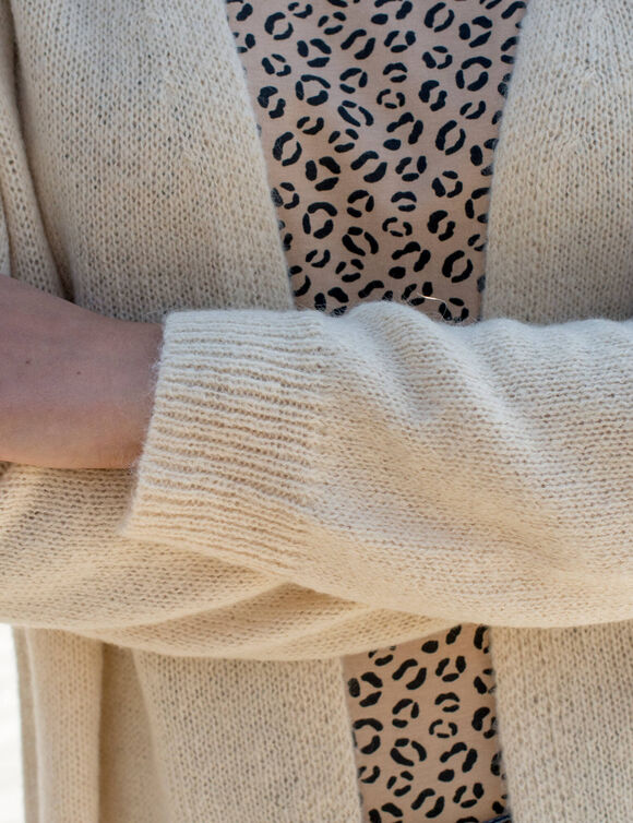 Gilet ouvert, laine et mohair mélangés (beige)