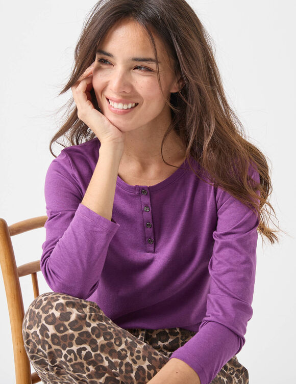 T-shirt col tunisien manches longues (violet)