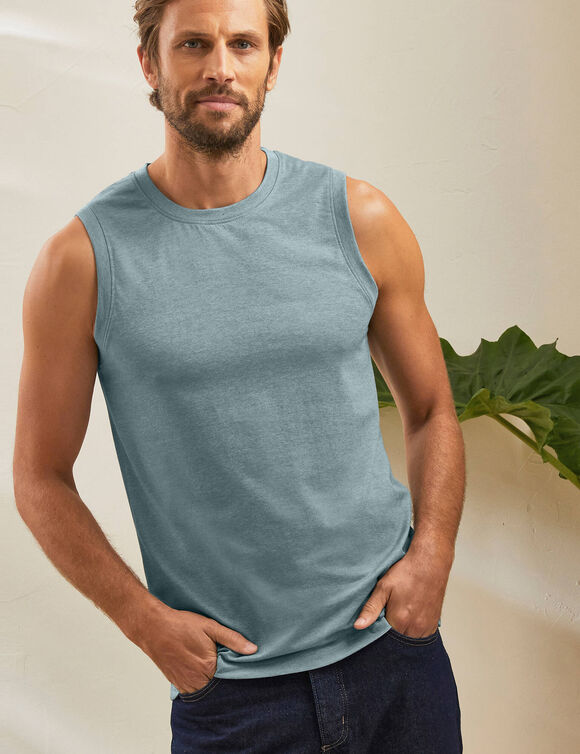 Mouwloos T-shirt met ronde hals - set van 3 (chiné azuurblauw + linde + groen)
