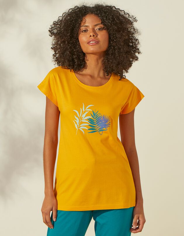 Pyjama-T-shirt in katoen met korte mouwen - effen tropical (saffraangeel)