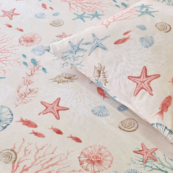 Linge de lit Coraux en coton imprim&eacute; (&eacute;cru)