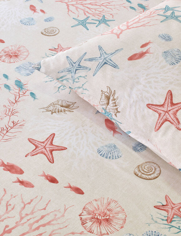 Linge de lit Coraux en coton imprim&eacute; (&eacute;cru)