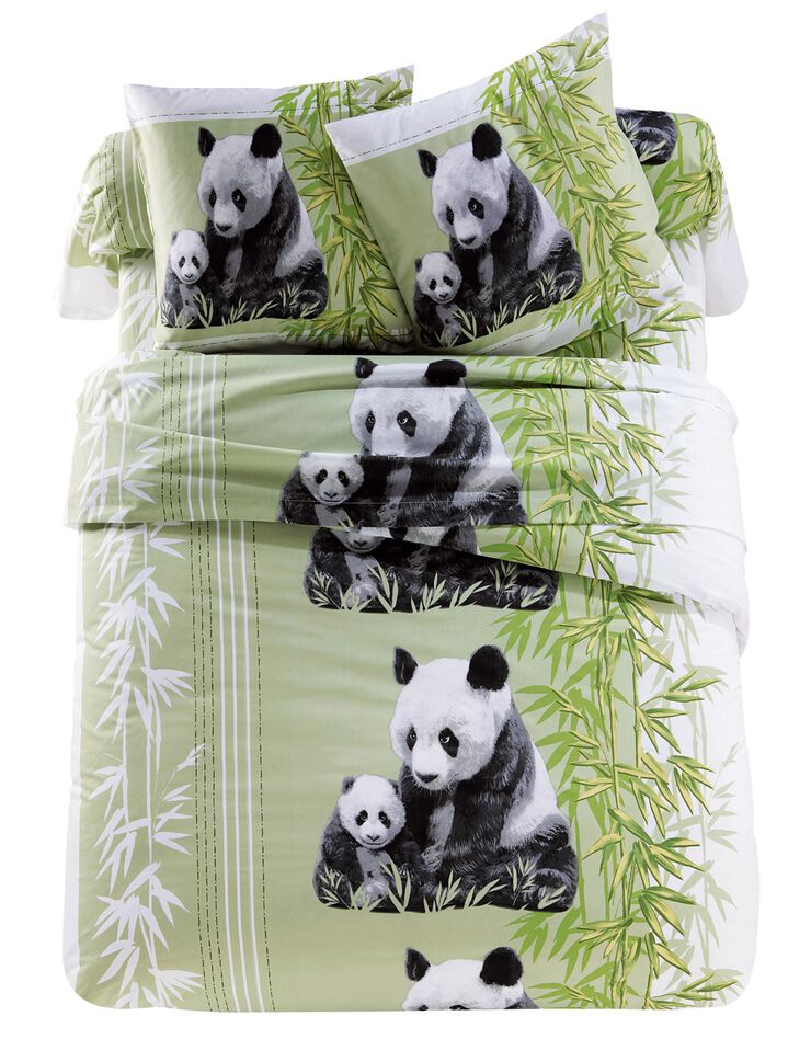 Linge de lit imprimé Pandas en polycoton, vert, hi-res image number 0