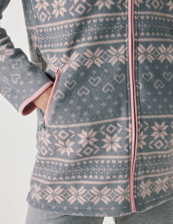 Veste zipp&eacute;e maille polaire imprim&eacute;e (gris / rose)
