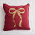 Coussin carr&eacute; brod&eacute; n&oelig;ud, en coton/lin (rouge)