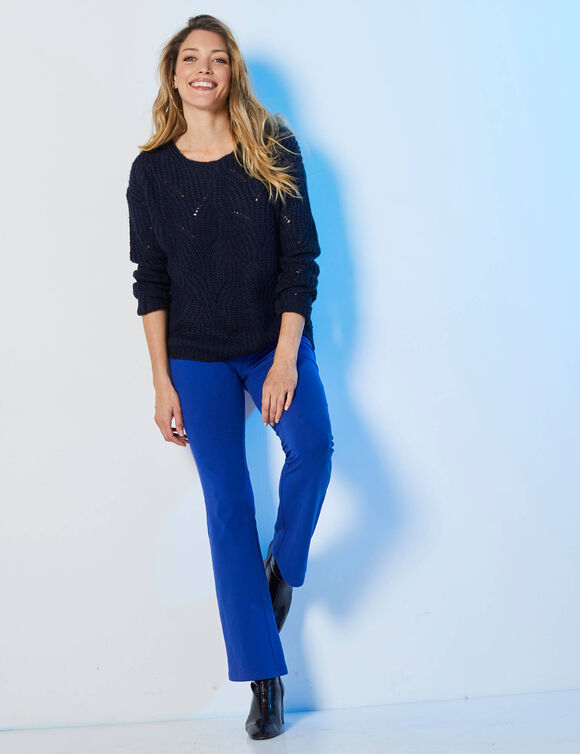 Effen bootcut legging, elastische taille (blauw)