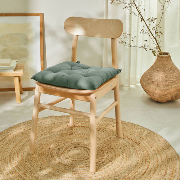 Galette de chaise carr&eacute;e unie coton bachette - lot de 2 (eucalyptus)