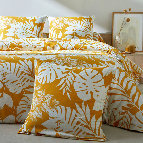 Linge de lit Paddy imprimé feuillage, coton (ocre)