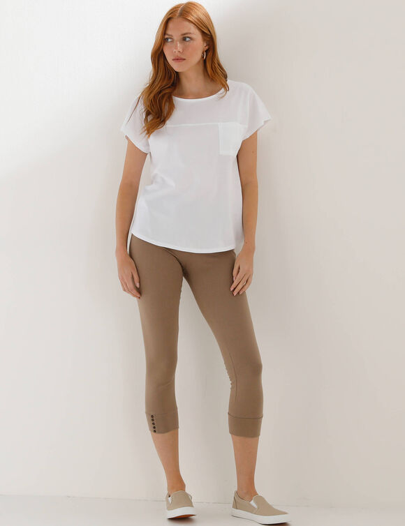 Legging 3/4, bas boutonn&eacute; (taupe)