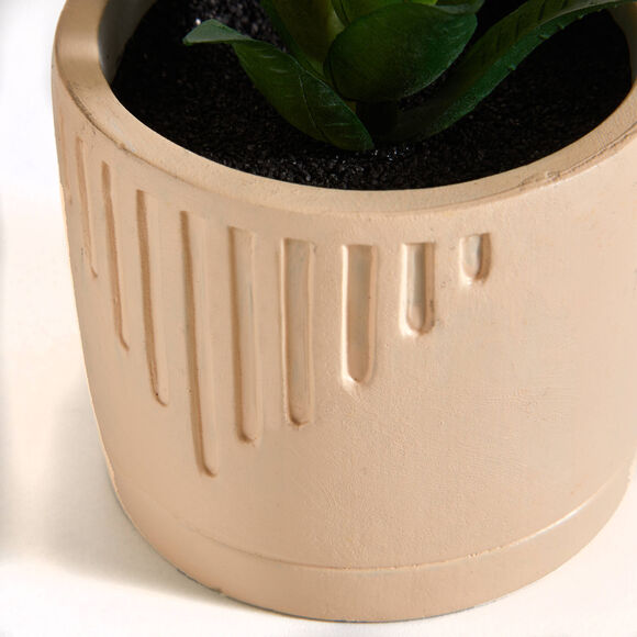 Plante verte artificielle et pot en ciment (beige)