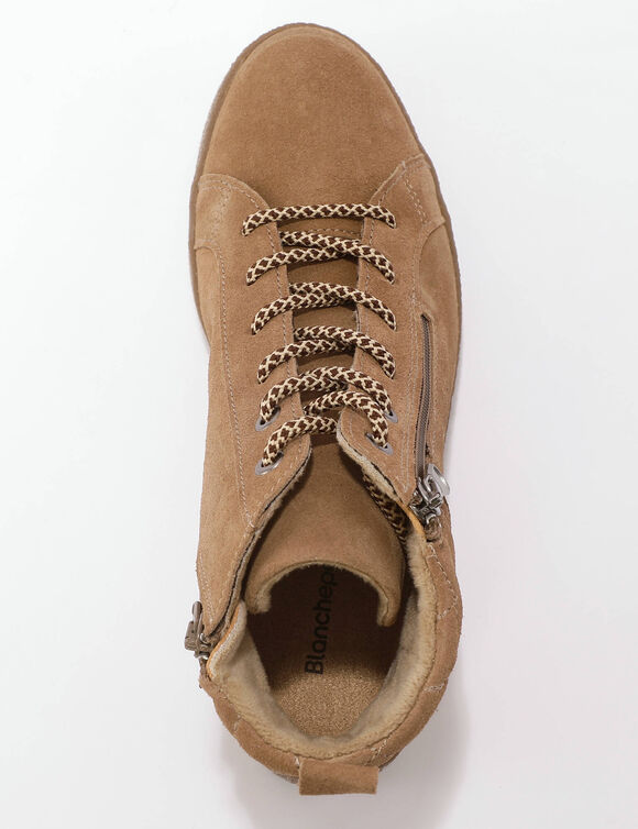 Baskets montantes &agrave; lacets et zipp&eacute;es grande largeur (beige fonc&eacute;)
