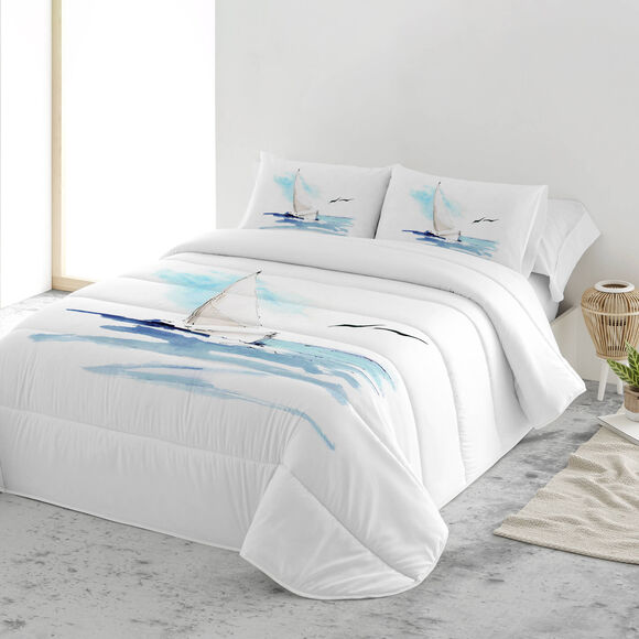Couvre-lit matelass&eacute; imprim&eacute; Mer (blanc)