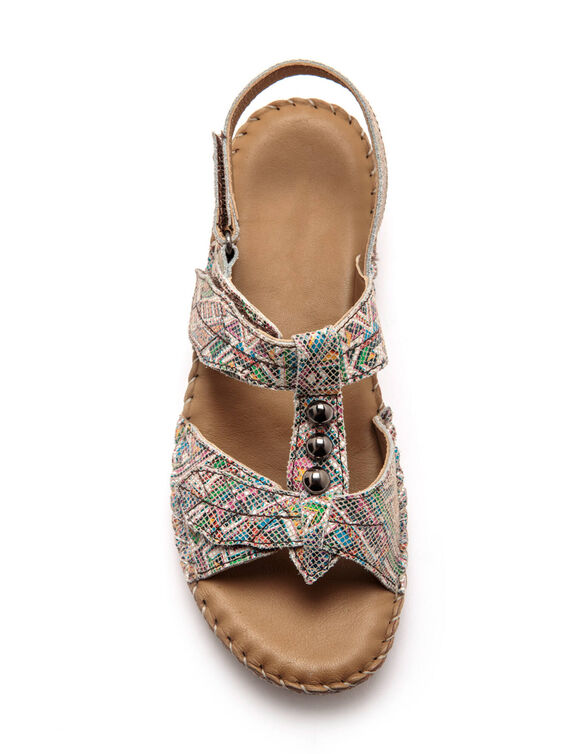 Sandales cuir imprimé - largeur confort (multicolore)