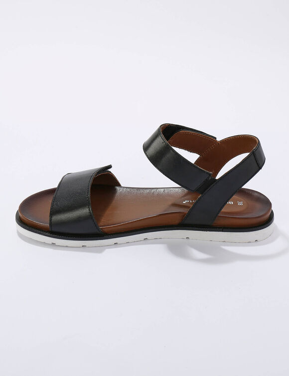 Sandales à bandes scratchées en cuir certifié LWG (noir)