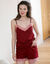 Effen pyjamashorts met kanten details en dunne bandjes (bordeaux / roze)