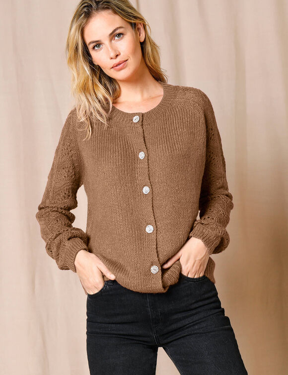 Cardigan boutons "bijoux" (caramel)