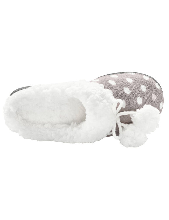 Chaussons mules polaires imprim&eacute;es pois (gris)