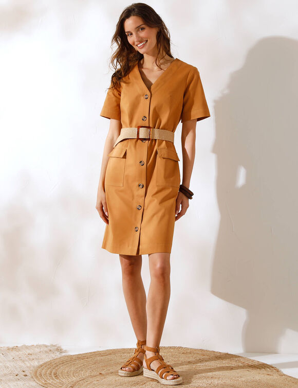 Robe courte saharienne boutonnée (beige)