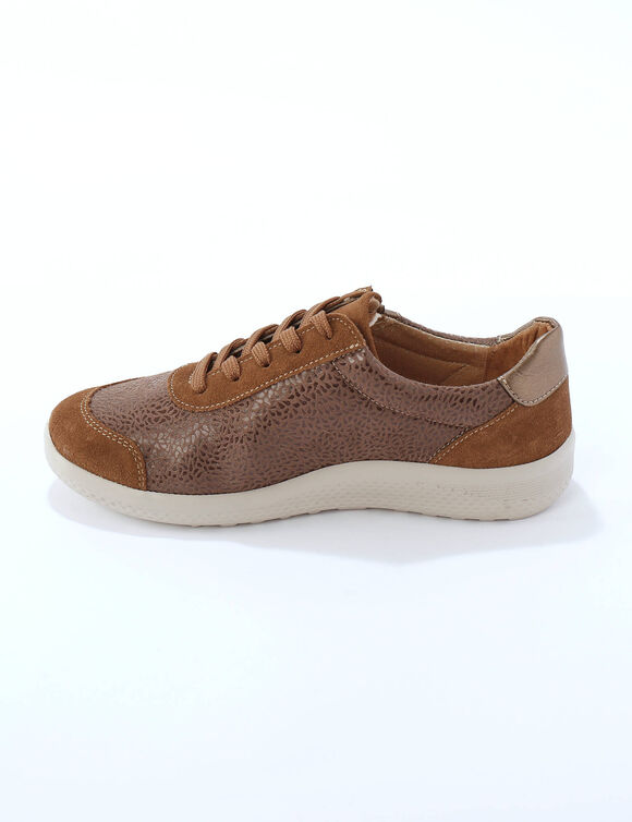 Baskets lacées et zippées en cuir avec empiècements extensibles  (taupe)