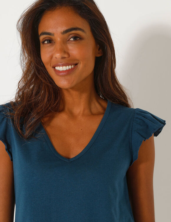 Pyjamashirt met korte mouwen en geplaatste bloemblaadjesprint (donkerblauw)