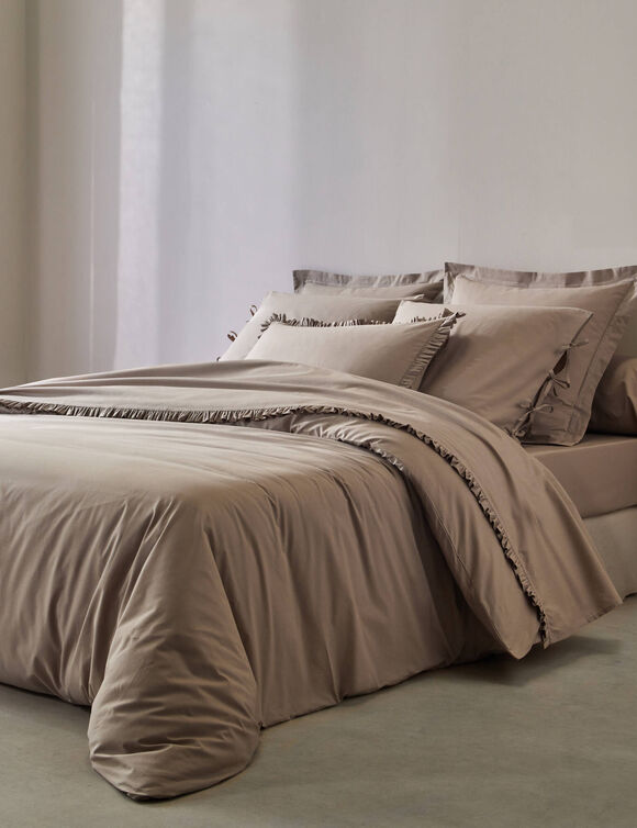 Effen bedlinnen in katoenbatist (grijsbeige)