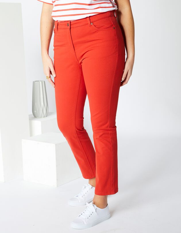 Rechte, ingekorte broek, bi-stretch (paprika)
