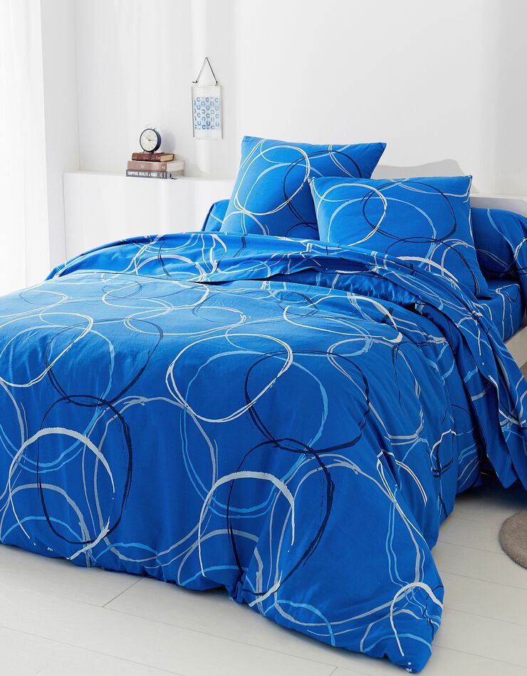 Bedlinnen in polyester-katoen Noémie met cirkelprint, blauw, hi-res image number 0