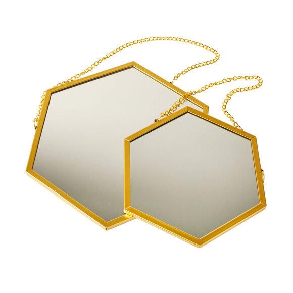 Miroir hexagonal - lot de 2 (dor&eacute;)