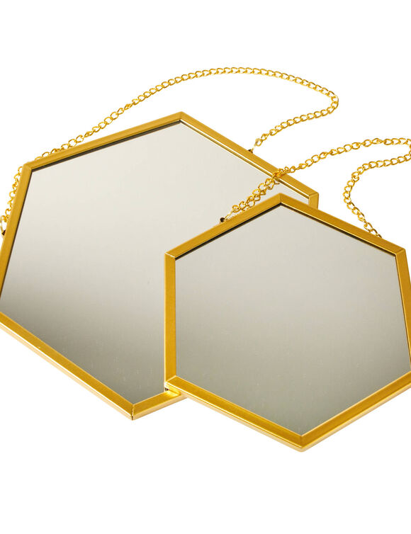Miroir hexagonal - lot de 2 (dor&eacute;)
