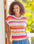 Trui in gehaakt tricot, gestreept (ecru / roze)