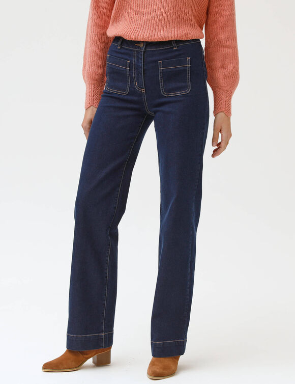 Jean coupe large taille haute, petite stature (brut)