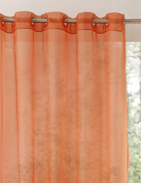 Effen voilegordijn met oogringen (terracotta)
