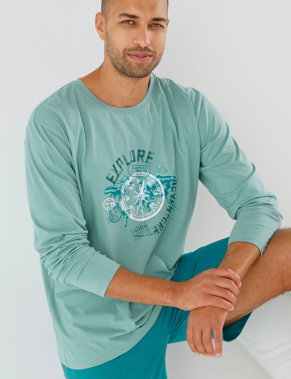 T-shirt pyjama motif devant manches longues  (aqua)