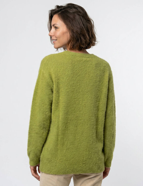 Pull tunique col V, maille douceur (vert)