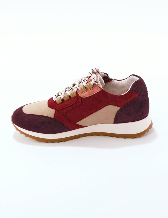 Leren sneakers met contrasterende fantasiepasjes (beige / bordeaux)