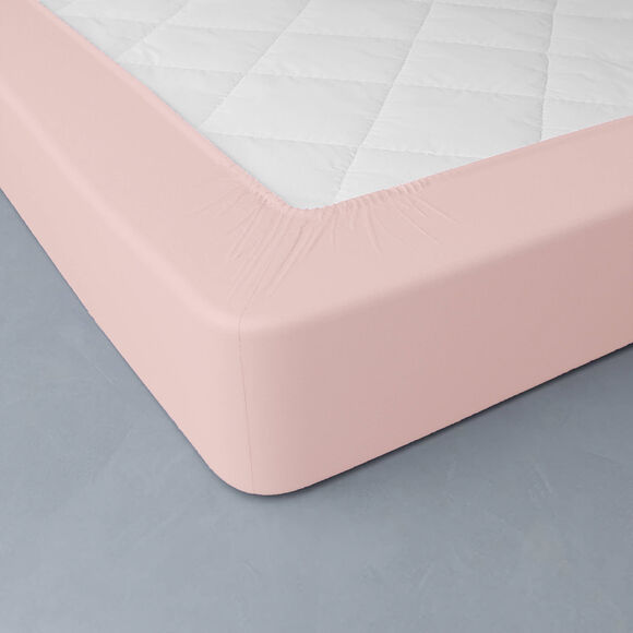 Drap-housse uni percale bonnets 40 cm (rose poudré)