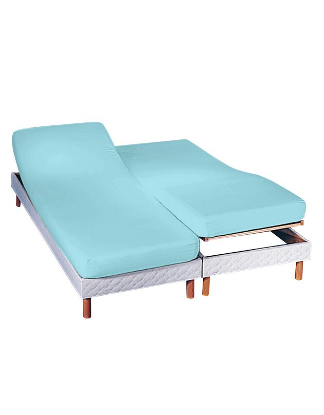 Drap-housse uni sommier articulé coton - bonnets 26 cm (lagon)